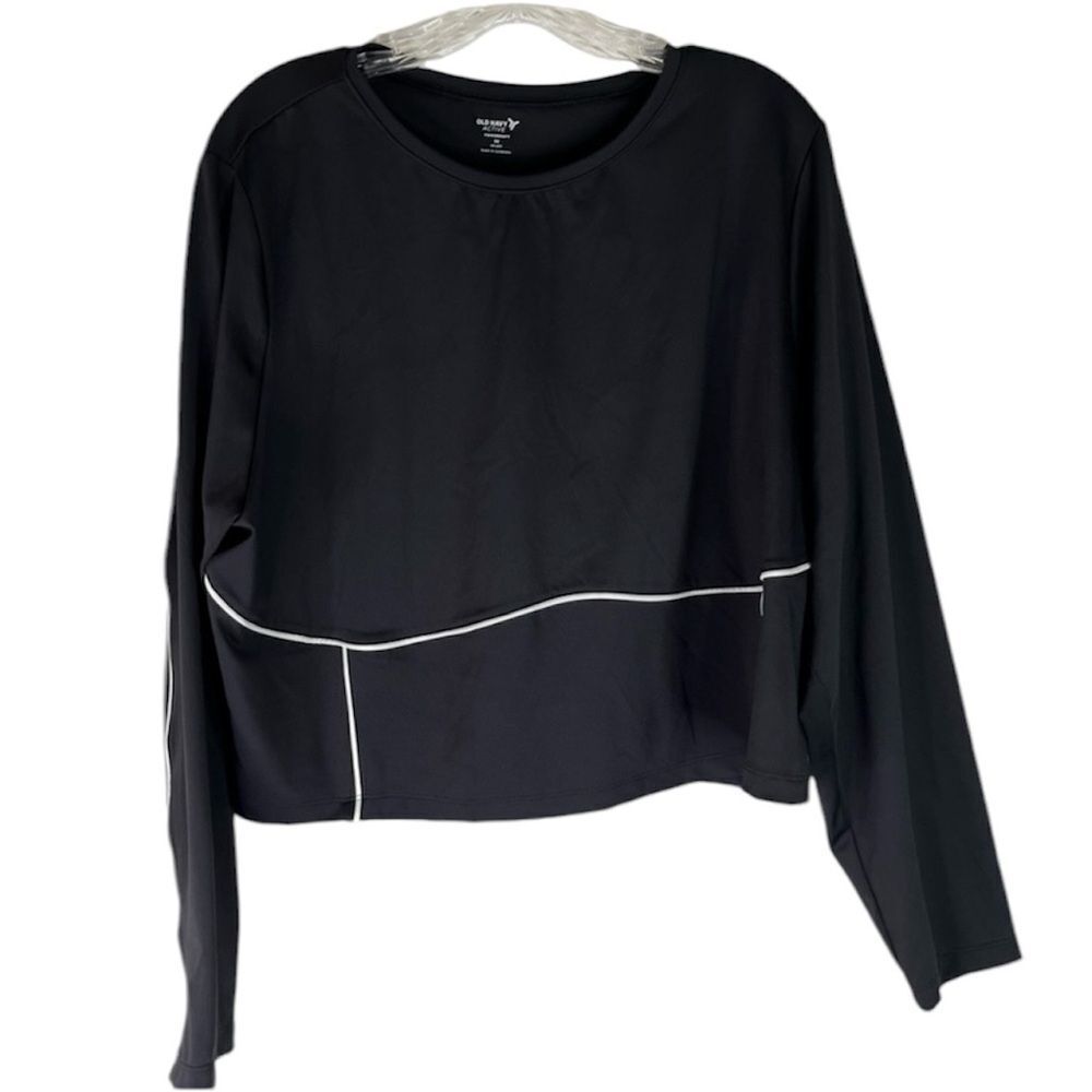 Old Navy Crop Top Women’s 3X Black White PowerSoft Athletic Long Sleeve